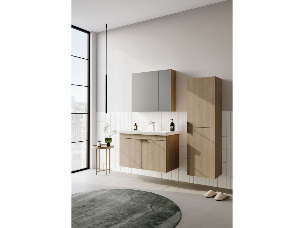 Wastafelmeubel met spiegel (2-delig) "Desna 80" - 80 x 45 x 58 cm - eiken