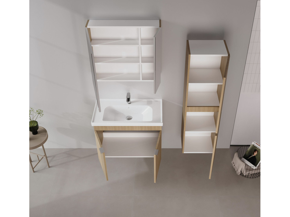 Wastafelmeubel met spiegel (2-delig) "Desna 80" - 80 x 45 x 58 cm - eiken
