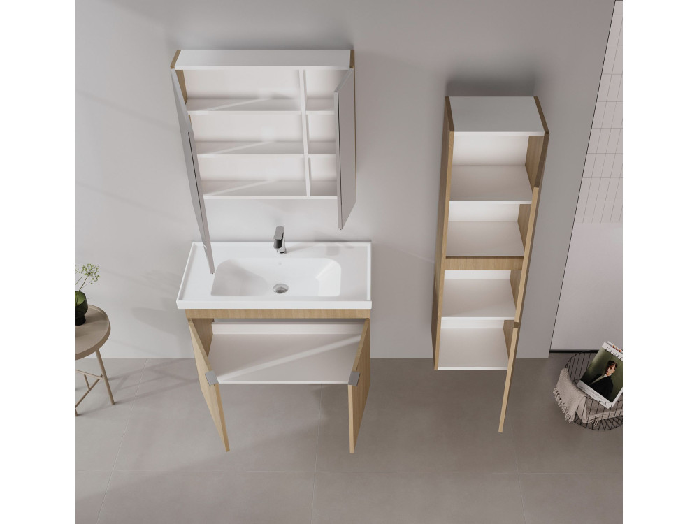 Wastafelmeubel met spiegel (2-delig) "Desna 90" - 90 x 45 x 58 cm - Eiken