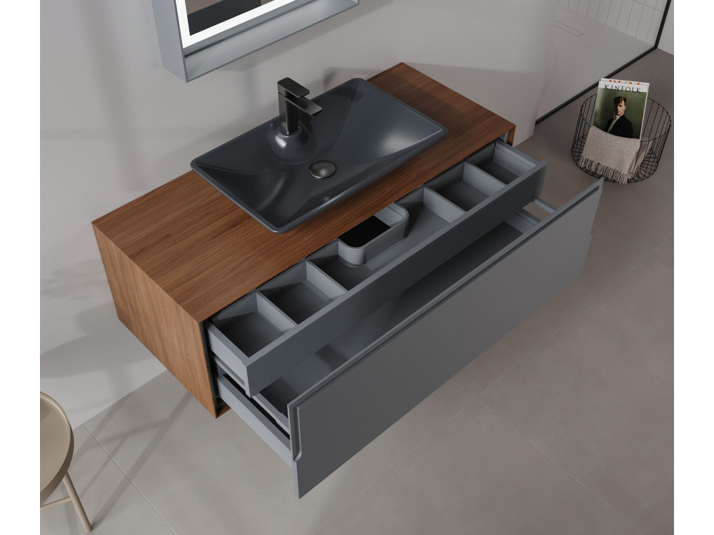 Wastafelmeubel "Craft 120" - 120 x 50 x 40 cm - Walnoot / Antraciet