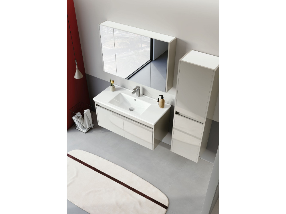 Wastafelmeubel met spiegel (2-delig) "Arno 100" - 100 x 45 x 52 cm - Cashmere