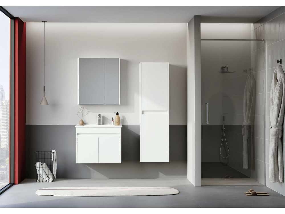 Wastafelmeubel met spiegel (2-delig) "Arno 65" - 65 x 45 x 52 cm - Wit