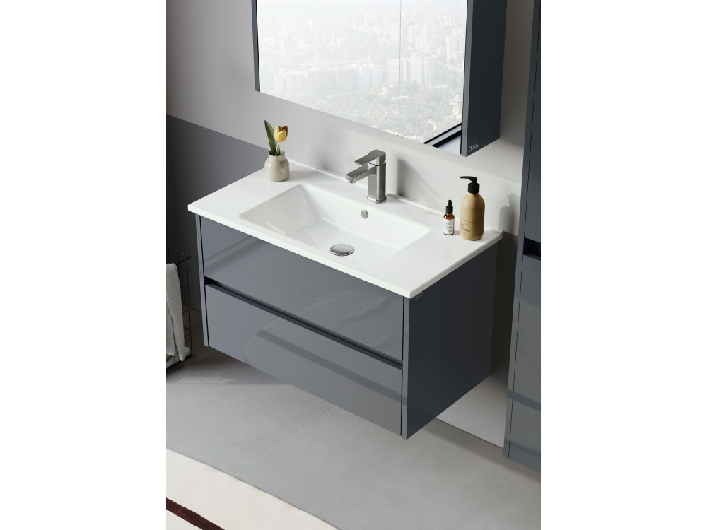 Wastafelmeubel met spiegel (2-delig) "Arno 85" - 85 x 45 x 52 cm - Grijs