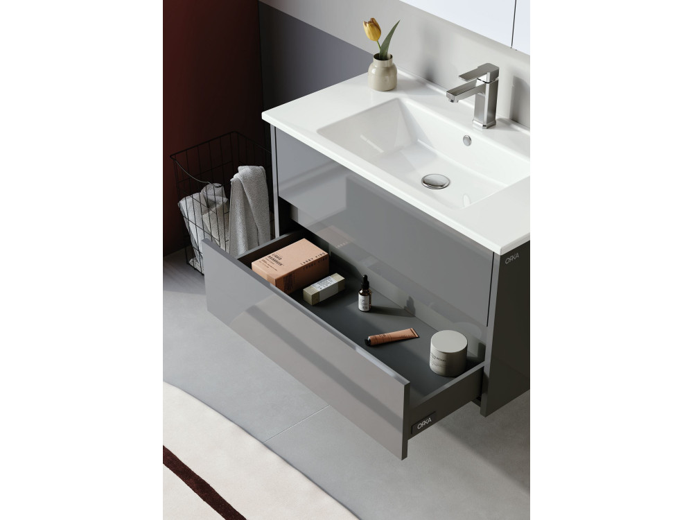 Wastafelmeubel met spiegel (2-delig) "Arno 85" - 85 x 45 x 52 cm - Grijs
