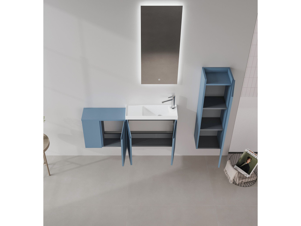 Wastafelmeubel met spiegel (2-delig) "Ferla 110" - 40 x 22 x 45 cm - Matblauw