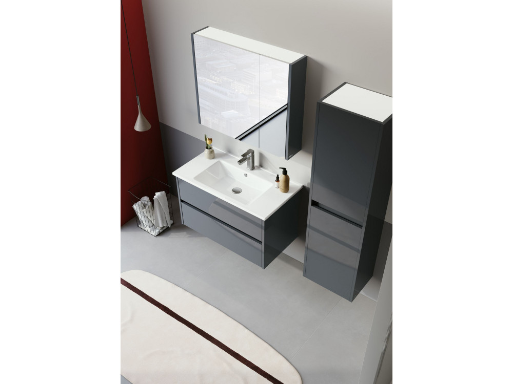 Badkamermeubel met spiegel "Arno 80" - 79 x 16 x 66 cm - Grijs / Antraciet
