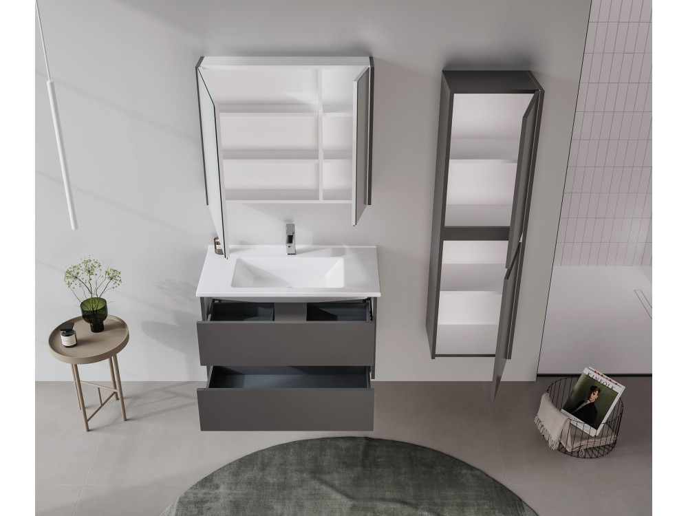 Badkamermeubel met spiegel "Arno 80" - 79 x 16 x 66 cm - Grijs / Antraciet