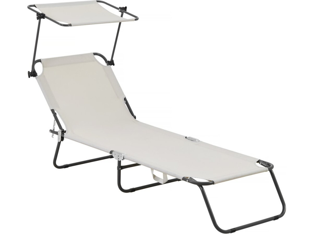 Ligbed ligstoel inklapbaar "Lazy" - Met zonnescherm luifel - Beige - lichtbruin