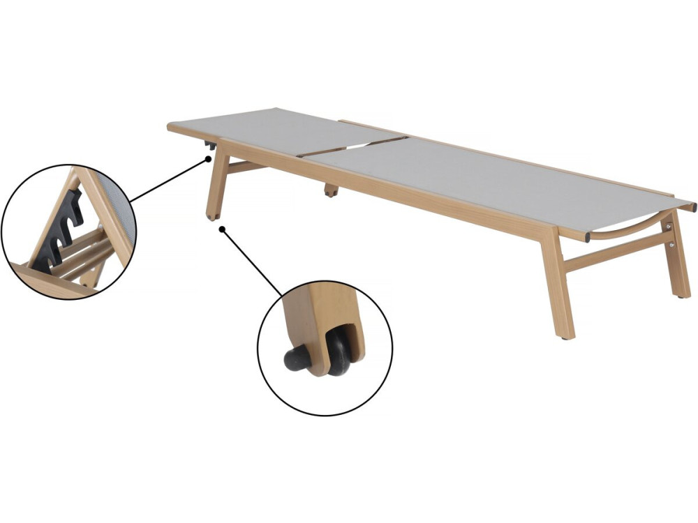 Elysia" aluminium ligstoel met houteffect - Lichtgrijs