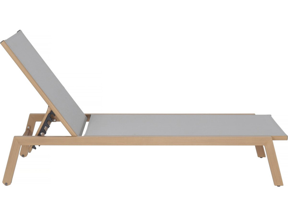 Elysia" aluminium ligstoel met houteffect - Lichtgrijs