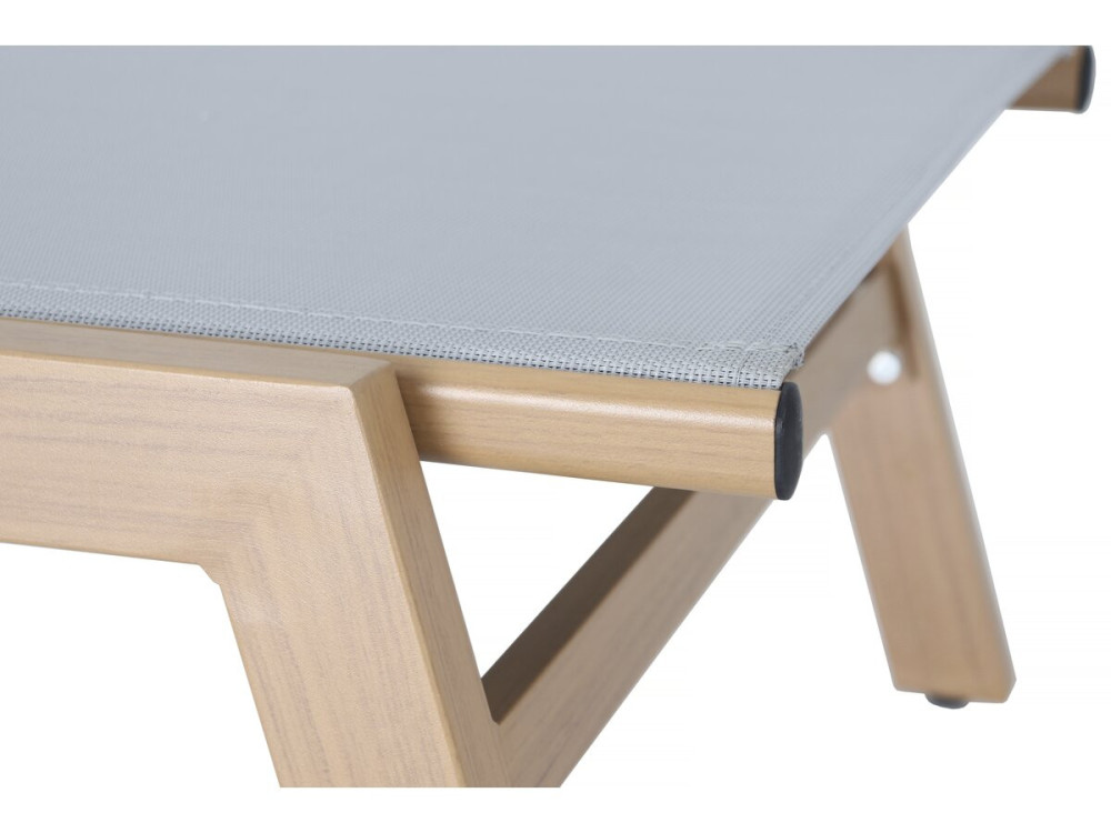 Elysia" aluminium ligstoel met houteffect - Lichtgrijs