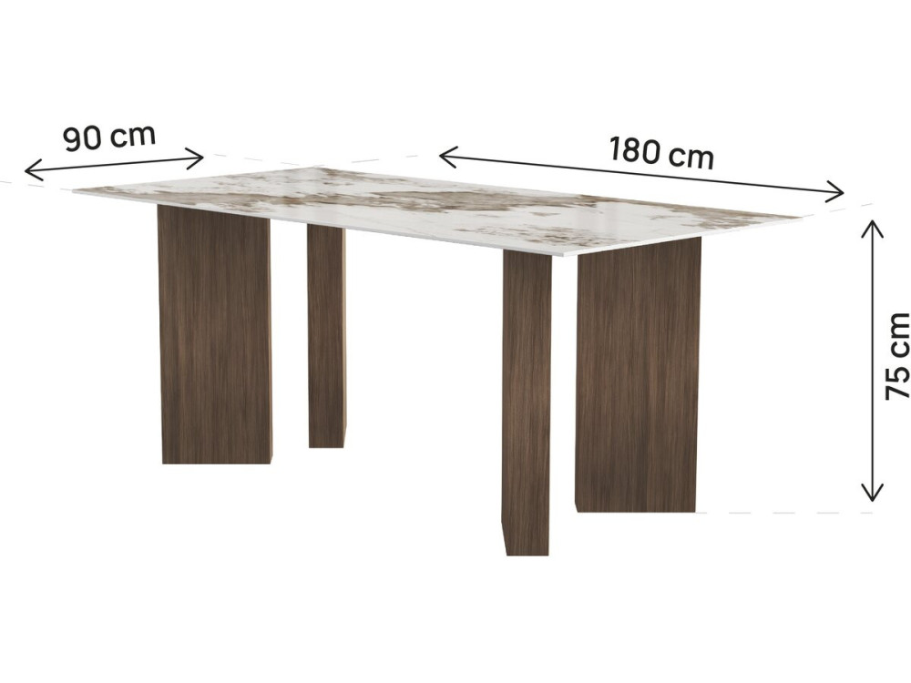 Keramische eettafel - 180 cm - "Elma" - 8 zitplaatsen - Bruin
