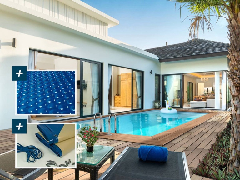 Houten rechthoekig zwembad "Aruba 140" - 5,00 x 3,00 x 1,38 m + 180 µ noppenzeil - 280 g/m² winterzeil