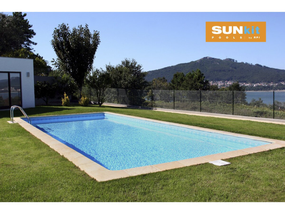 Sunkit" ingegraven rechthoekig stalen zwembad met vlakke bodem - 4,00 x 2,50 x 1,40 m + 12 V LED spot