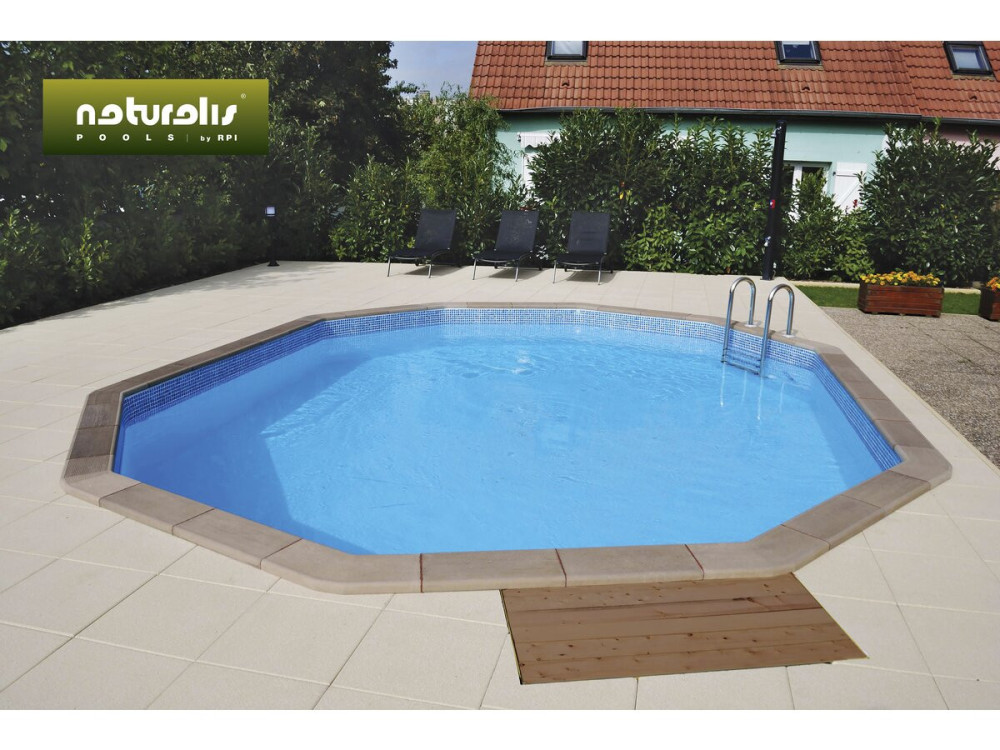 Decagonaal zwembad van houtlook beton - 4,95 x 1,28 m