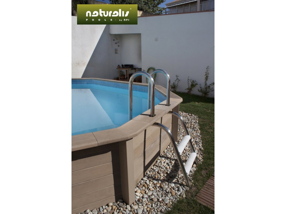 Decagonaal zwembad van houtlook beton - 4,95 x 1,28 m