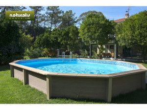 Naturalis 2" langwerpig zwembad van houtlook beton - 6,36 x 4,74 x 1,40 m