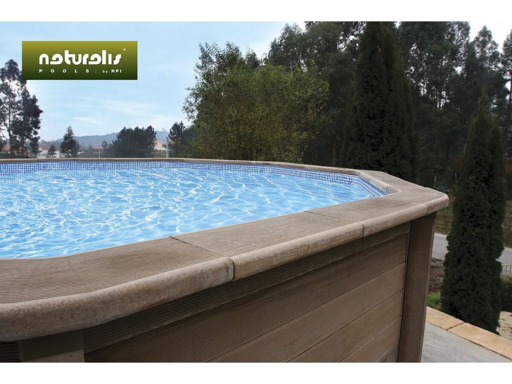 Naturalis 2" langwerpig zwembad van houtlook beton - 6,36 x 4,74 x 1,40 m