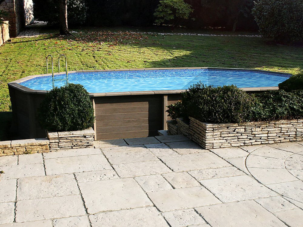Naturalis 2" langwerpig zwembad van houtlook beton - 6,36 x 4,74 x 1,40 m