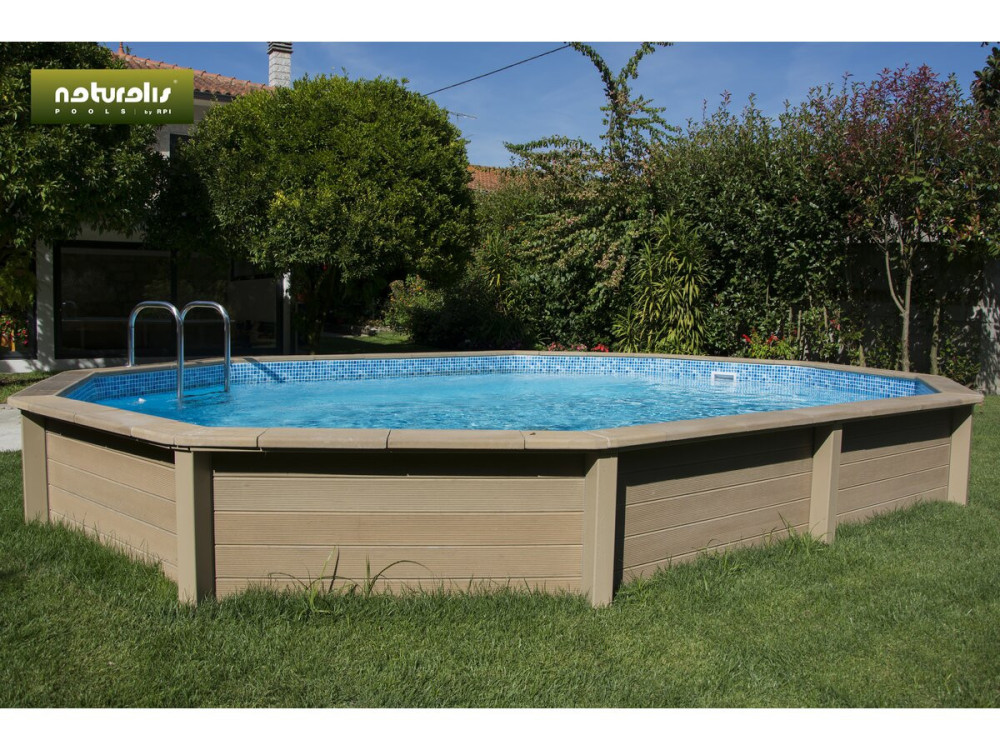 Naturalis 2" langwerpig zwembad van houtlook beton - 6,36 x 4,74 x 1,40 m
