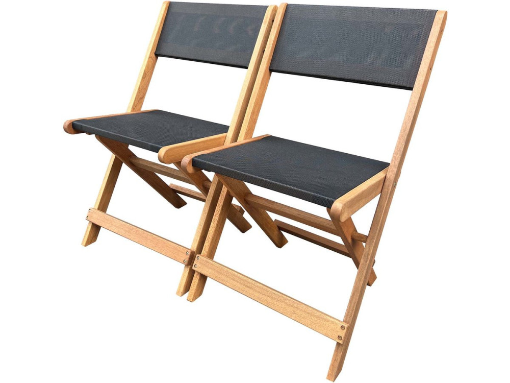 Tuinstoel stoel inklapbaar hardhout "Seoul" - Maple - Zwart - Set 2 stuks