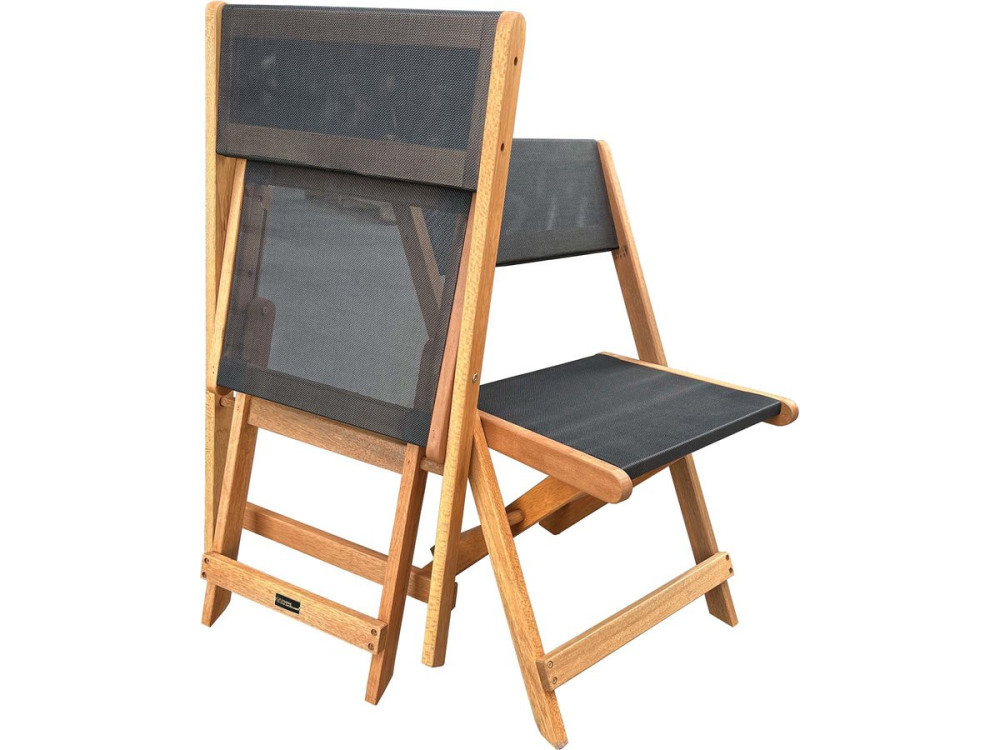 Tuinstoel stoel inklapbaar hardhout "Seoul" - Maple - Zwart - Set 2 stuks