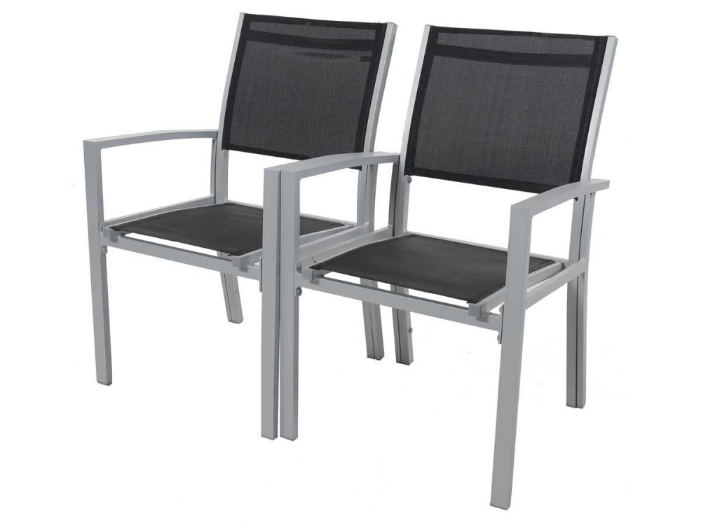Tuinstoel fauteuil stoel tuin aluminium/textileen "Tropic" - Phoenix - Zwart - Set 2 stuks