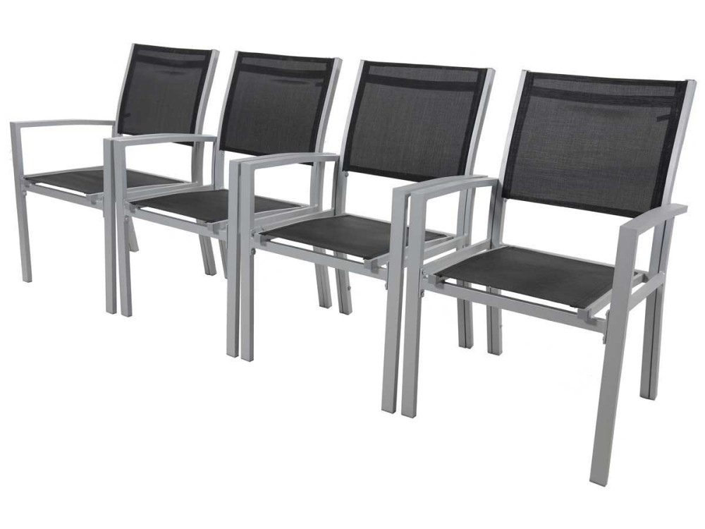 Tuinstoel fauteuil stoel tuin aluminium/textileen "Tropic" - Phoenix - Zwart - Set 2 stuks
