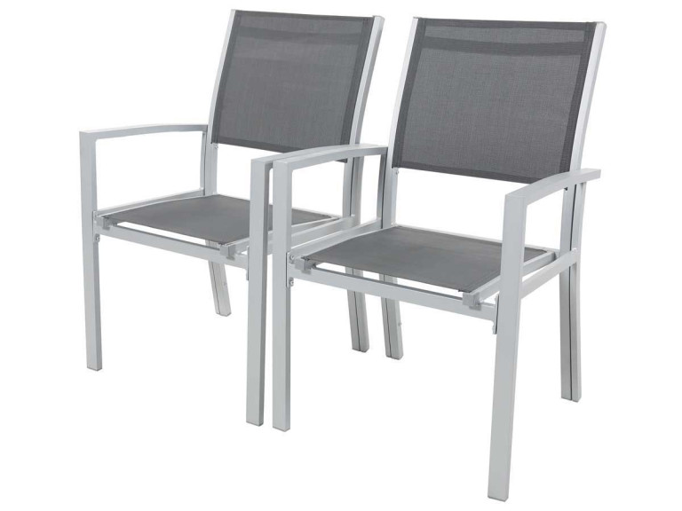 Tuinstoel fauteuil stoel tuin aluminium/textileen "Tropic" - Phoenix - Grijs Donkergrijs - Set 2 stuks