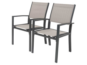 Tuinstoel fauteuil stoel tuin aluminium/textileen "Tropic" - Phoenix - Taupe - grijs bruin - Set 2 stuks