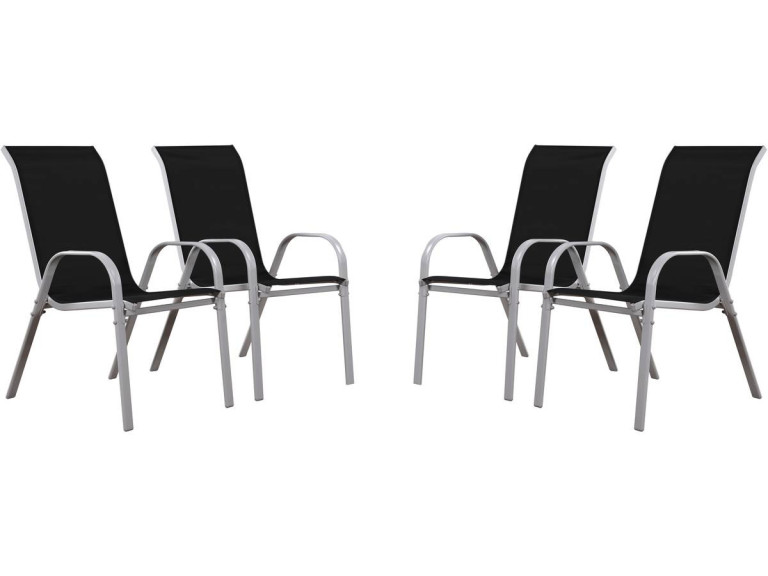 Tuinstoel "Cordoba" stoel fauteuil outdoor textileen - Phoenix - Zwart - Set 4 stuks