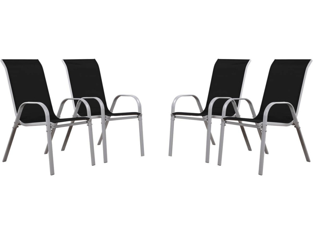 Tuinstoel "Cordoba" stoel fauteuil outdoor textileen - Phoenix - Zwart - Set 4 stuks