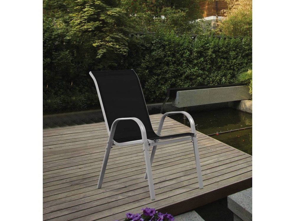 Tuinstoel "Cordoba" stoel fauteuil outdoor textileen - Phoenix - Zwart - Set 4 stuks