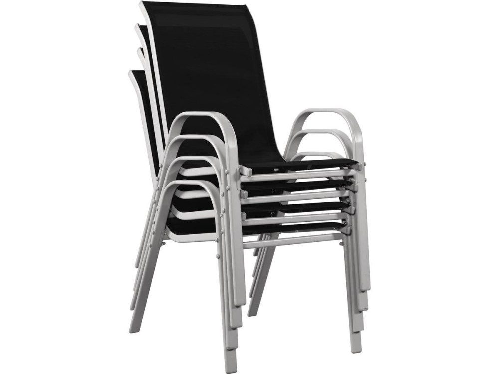 Tuinstoel "Cordoba" stoel fauteuil outdoor textileen - Phoenix - Zwart - Set 4 stuks