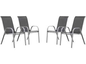 Tuinstoel "Cordoba" stoel fauteuil outdoor textileen - Phoenix - Donkergrijs / Zilver - Set 4 stuks