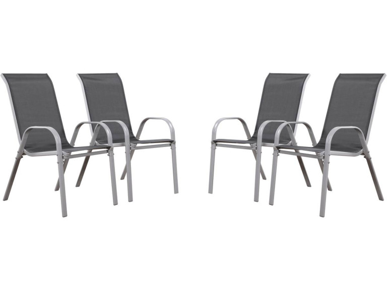 Tuinstoel "Cordoba" stoel fauteuil outdoor textileen - Phoenix - Donkergrijs / Zilver - Set 4 stuks