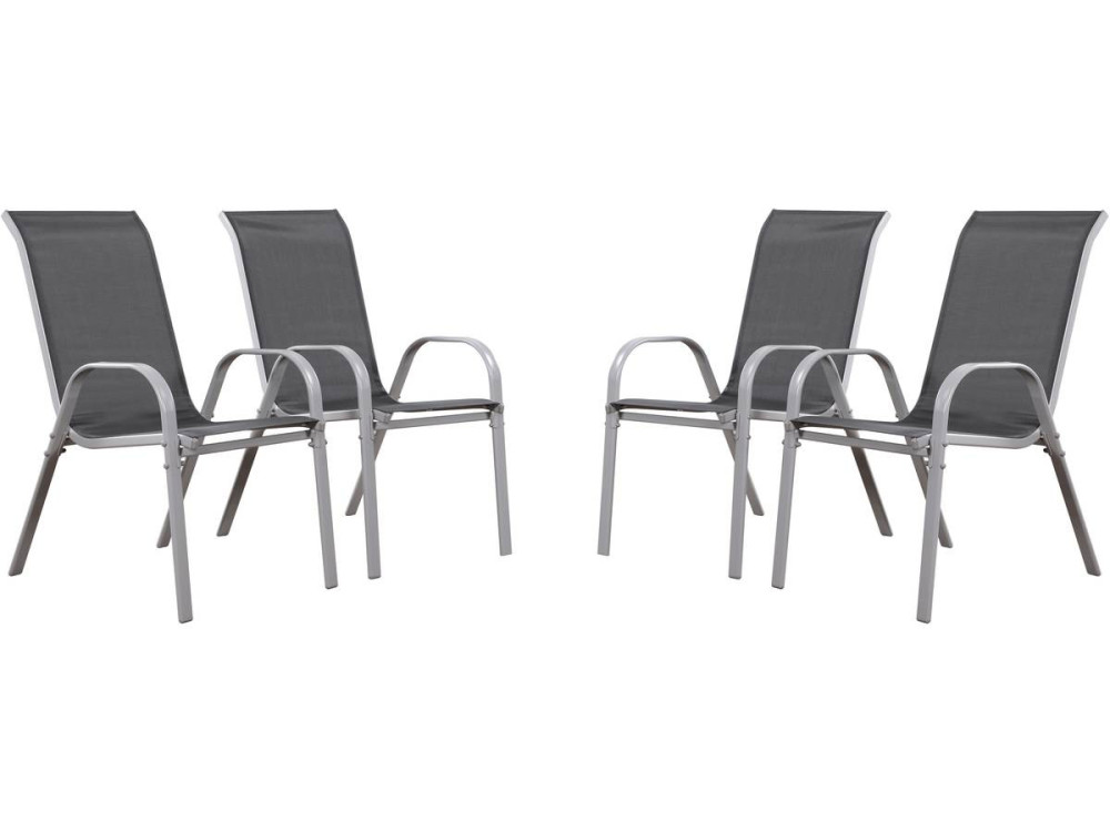 Tuinstoel "Cordoba" stoel fauteuil outdoor textileen - Phoenix - Donkergrijs / Zilver - Set 4 stuks