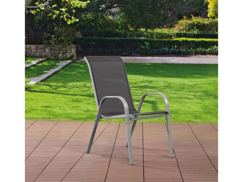 Tuinstoel "Cordoba" stoel fauteuil outdoor textileen - Phoenix - Donkergrijs / Zilver - Set 4 stuks