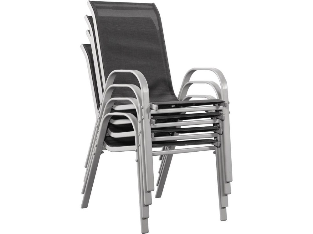 Tuinstoel "Cordoba" stoel fauteuil outdoor textileen - Phoenix - Donkergrijs / Zilver - Set 4 stuks