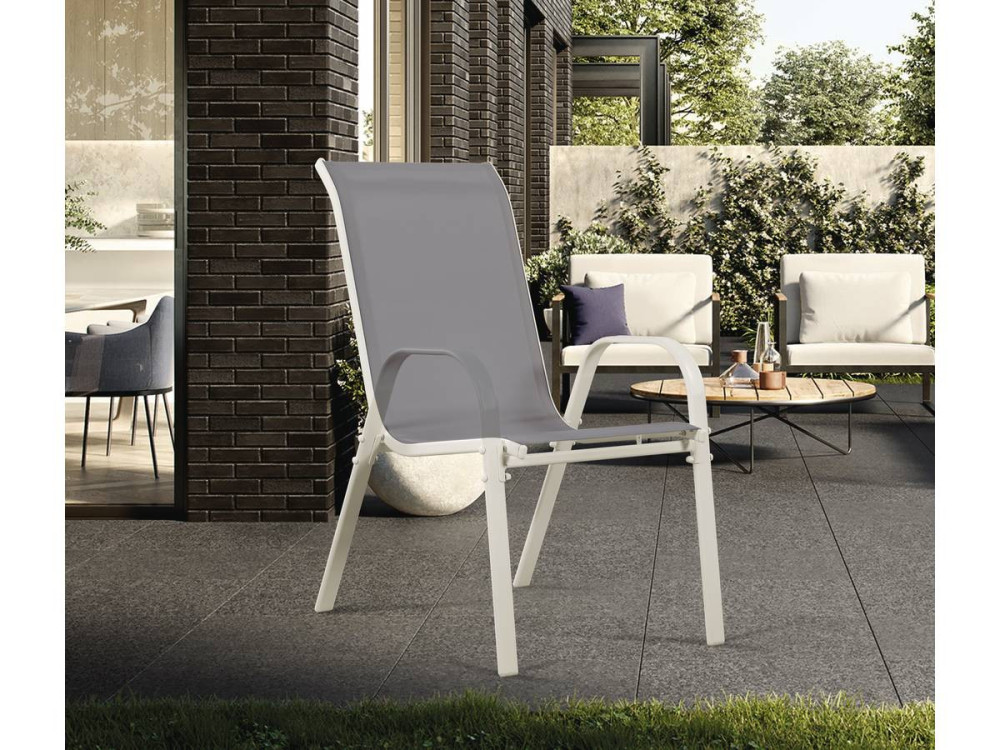 Tuinstoel "Cordoba" stoel fauteuil outdoor textileen - Phoenix - Grijs lichtgrijs - Set 4 stuks
