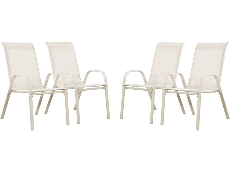 Tuinstoel "Cordoba" stoel fauteuil outdoor textileen - Phoenix - Ecru  - Set 4 stuks