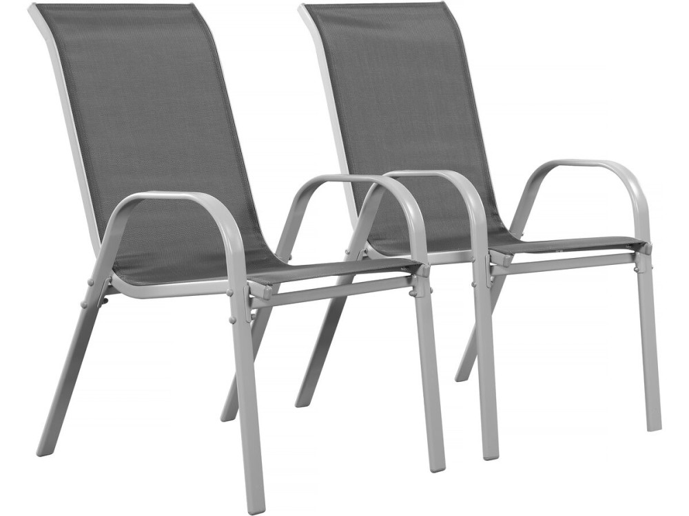Tuinstoel "Cordoba" stoel fauteuil outdoor textileen - Phoenix - Grijs Donkergrijs - Set 2 stuks