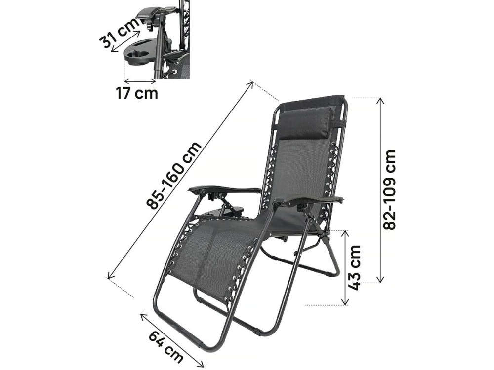 Tuinstoel relax stoel tuin verstelbaar zero gravity loungestoel "Sintra" - Zwart