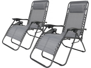 Set van 2 "Sintra" verstelbare tuinstoelen zonder zwaartekracht - Grijs