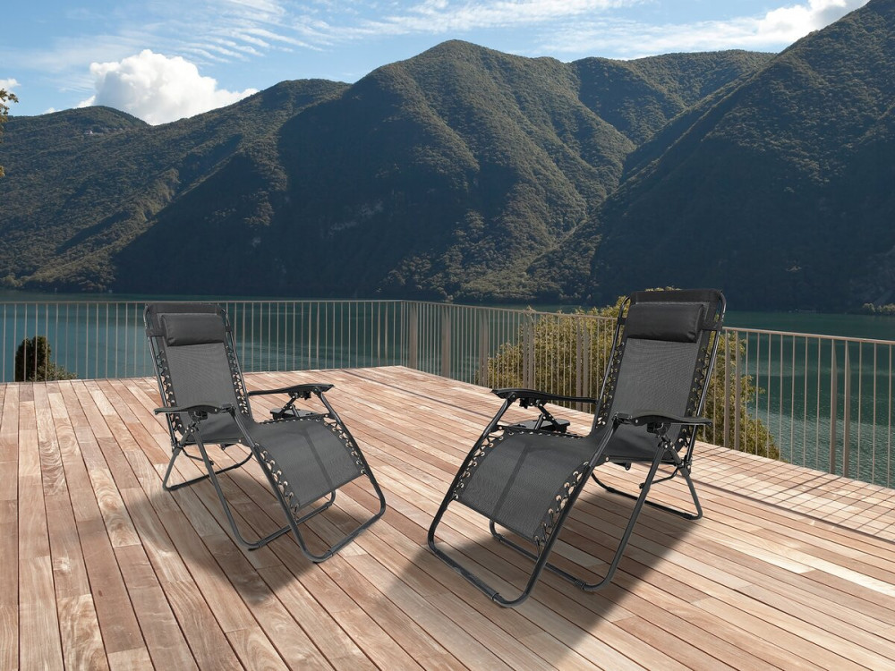 Tuinstoel set 2 relax stoelen tuin verstelbaar zero gravity loungestoel "Sintra" - Zwart