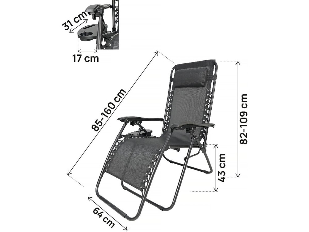 Tuinstoel set 2 relax stoelen tuin verstelbaar zero gravity loungestoel "Sintra" - Zwart