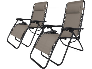 Tuinstoel set 2 relax stoelen tuin verstelbaar zero gravity loungestoel "Sintra" - Taupe - grijs bruin