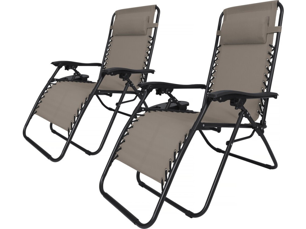 Tuinstoel set 2 relax stoelen tuin verstelbaar zero gravity loungestoel "Sintra" - Taupe - grijs bruin