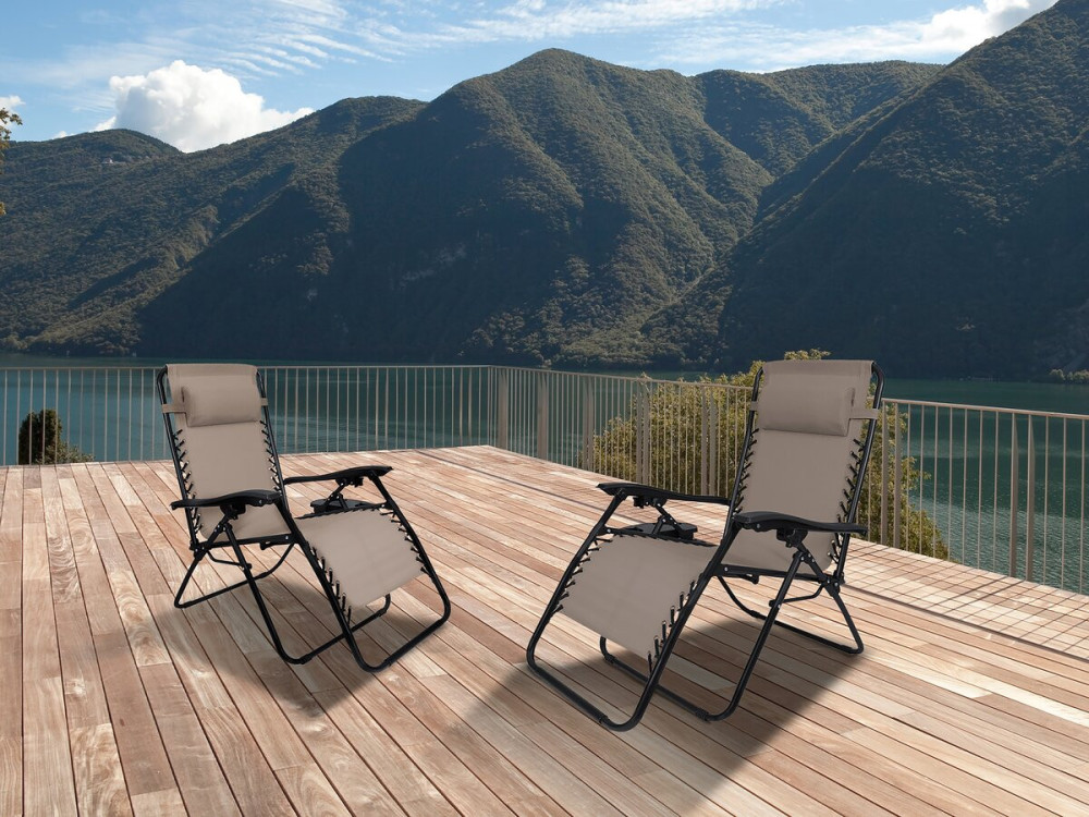 Tuinstoel set 2 relax stoelen tuin verstelbaar zero gravity loungestoel "Sintra" - Taupe - grijs bruin