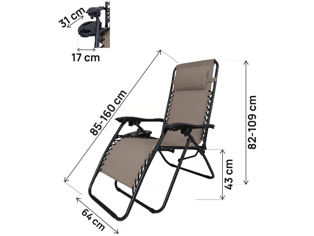Tuinstoel set 2 relax stoelen tuin verstelbaar zero gravity loungestoel "Sintra" - Taupe - grijs bruin